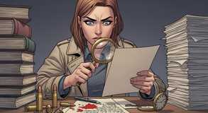 Detective deciphers bloodstained evidence.