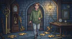 Mystery stirs beneath ticking clues.