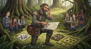 Curiosity blooms beneath leafy guidance.