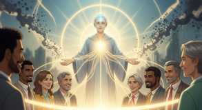Light bridges hearts in modern reverence.