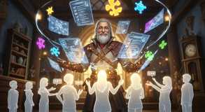 Wisdom guides through interactive enchantment.