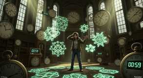 Time fractures through tangled cognition.