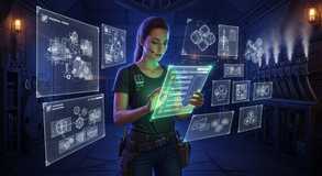 Technician orchestrates holographic diagnostics flow.