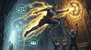 Justice ignites portal through motion.