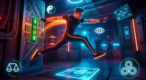 Neon leap balances mind and motion.