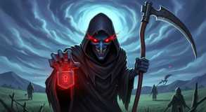 Lantern guides death through storm.