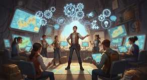 Superhero reflects in scholarly sanctuary.