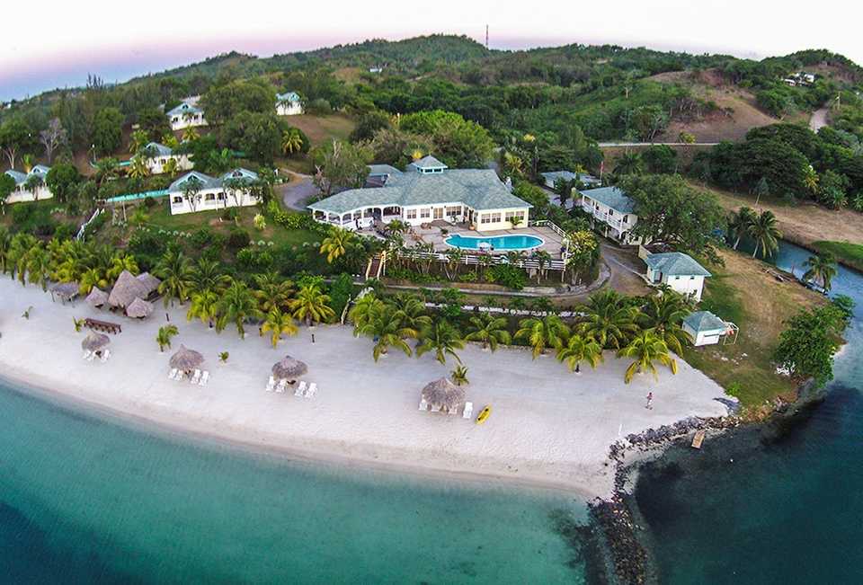 An aerial view of Turquoise Bay Resort in Roatan, Honduras.