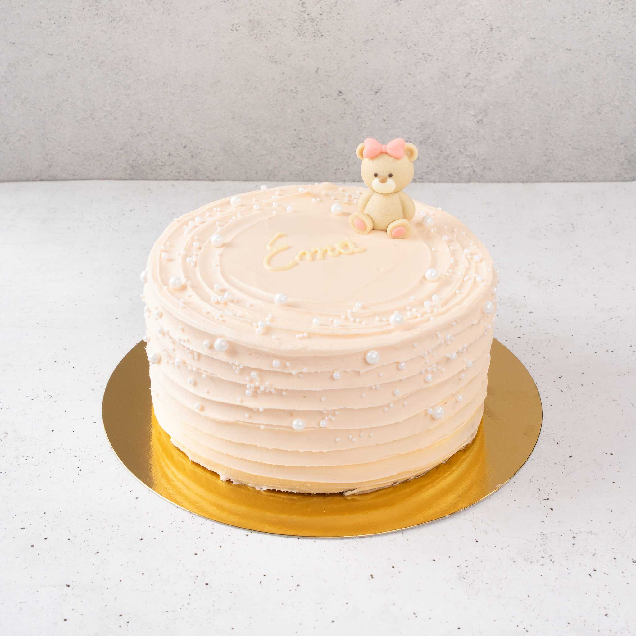 Torta de bautizo rosado pastel con osita