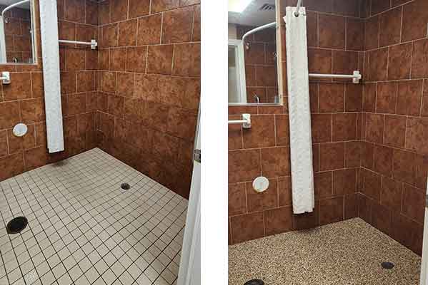 Indoor Pool bathroom remodel  (before and after).