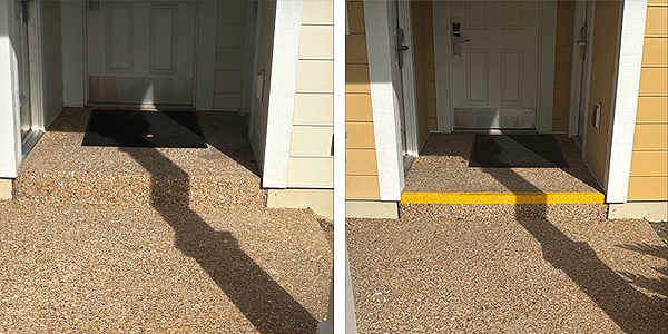 Two units had yellow safety steps freshly painted to ensure brightness