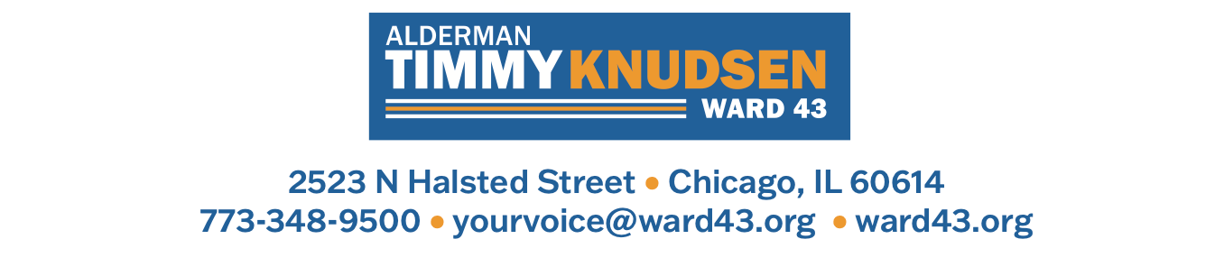 43rd Ward Office Hours: M-F 9am-5pm & Sat 10am-12pm