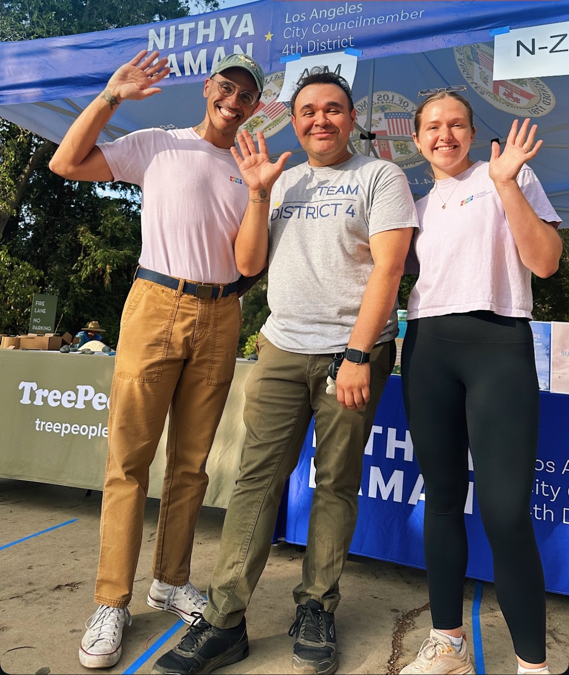 CD4 staff welcome people to the community hike 