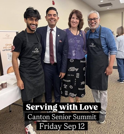 Democratic Leader Ranjeev Puri posing for a photograph with community members at the Canton Senior Summit. Democratic Leader Ranjeev Puri posing for a photograph with community members at the Canton Senior Summit.