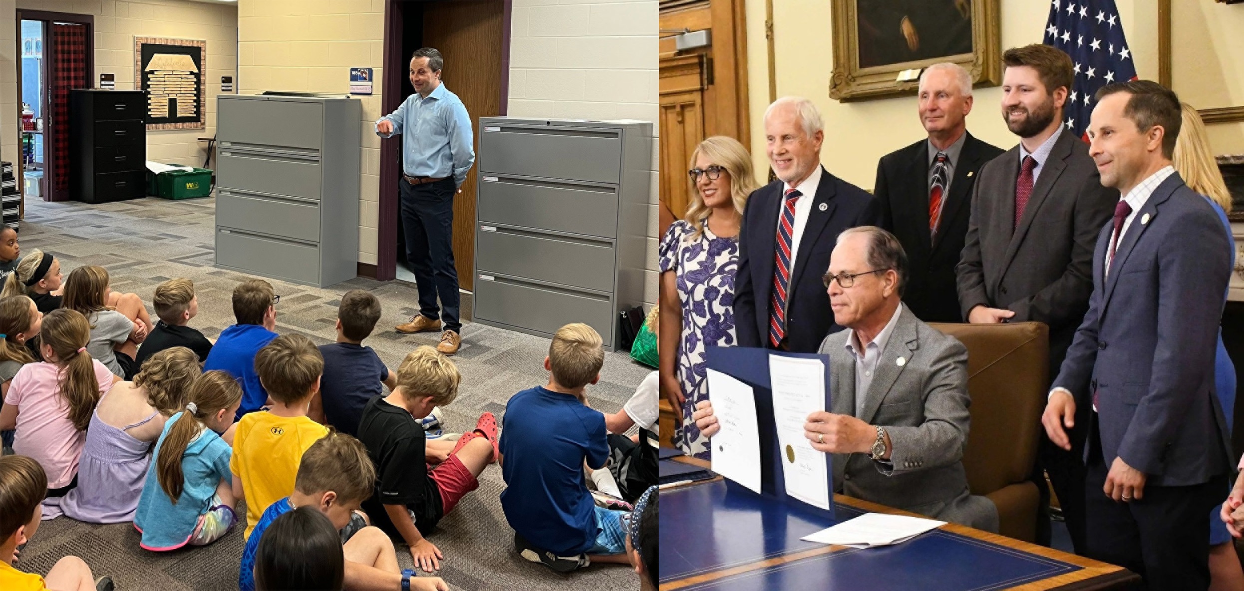 Sen. Deery with kids and gov