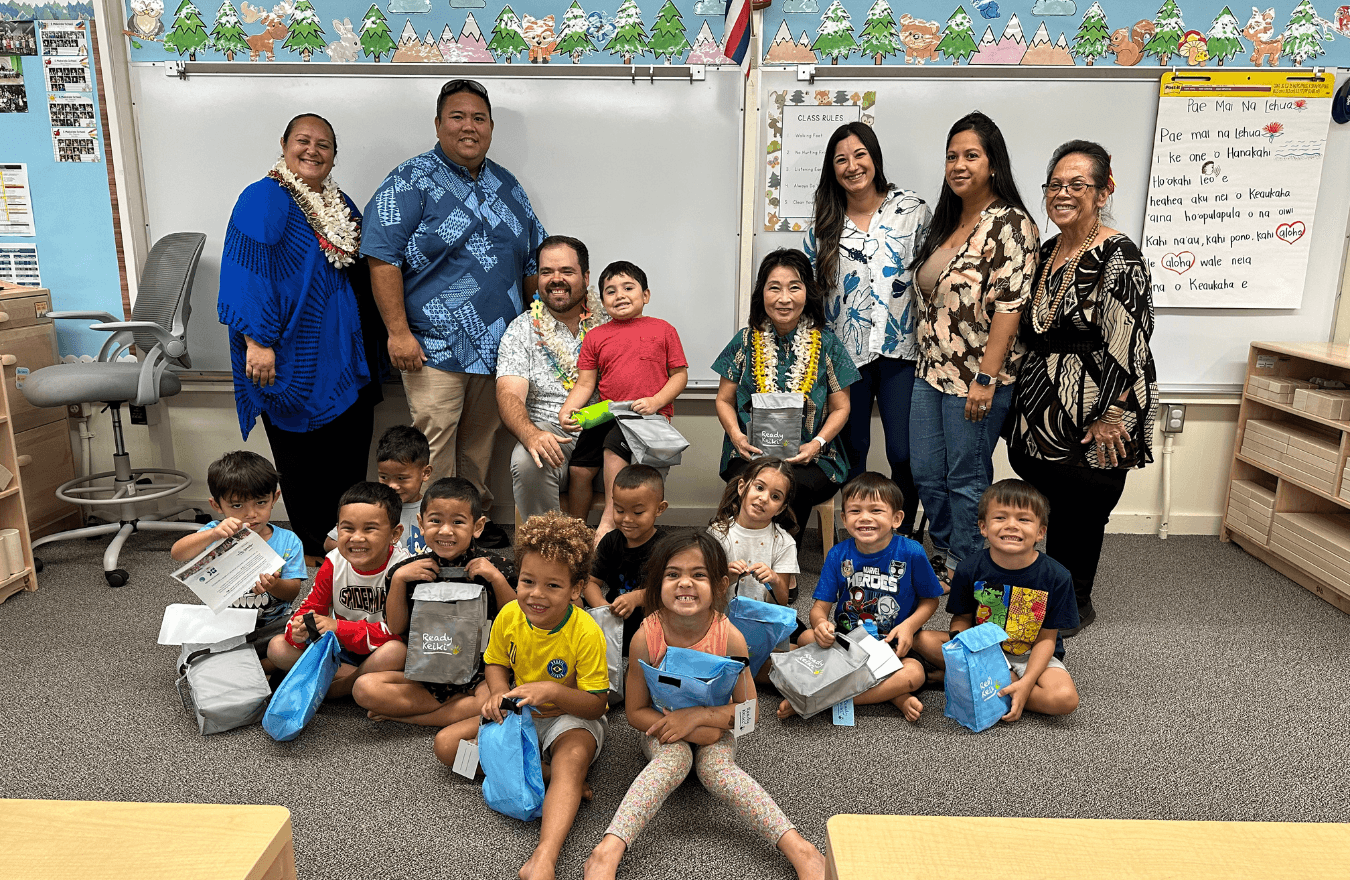 Lt. Gov. Sylvia Luke with legislators, teachers, and pre –k students in a Ready Keiki preschool classroom in East Hawaiʻi. 
