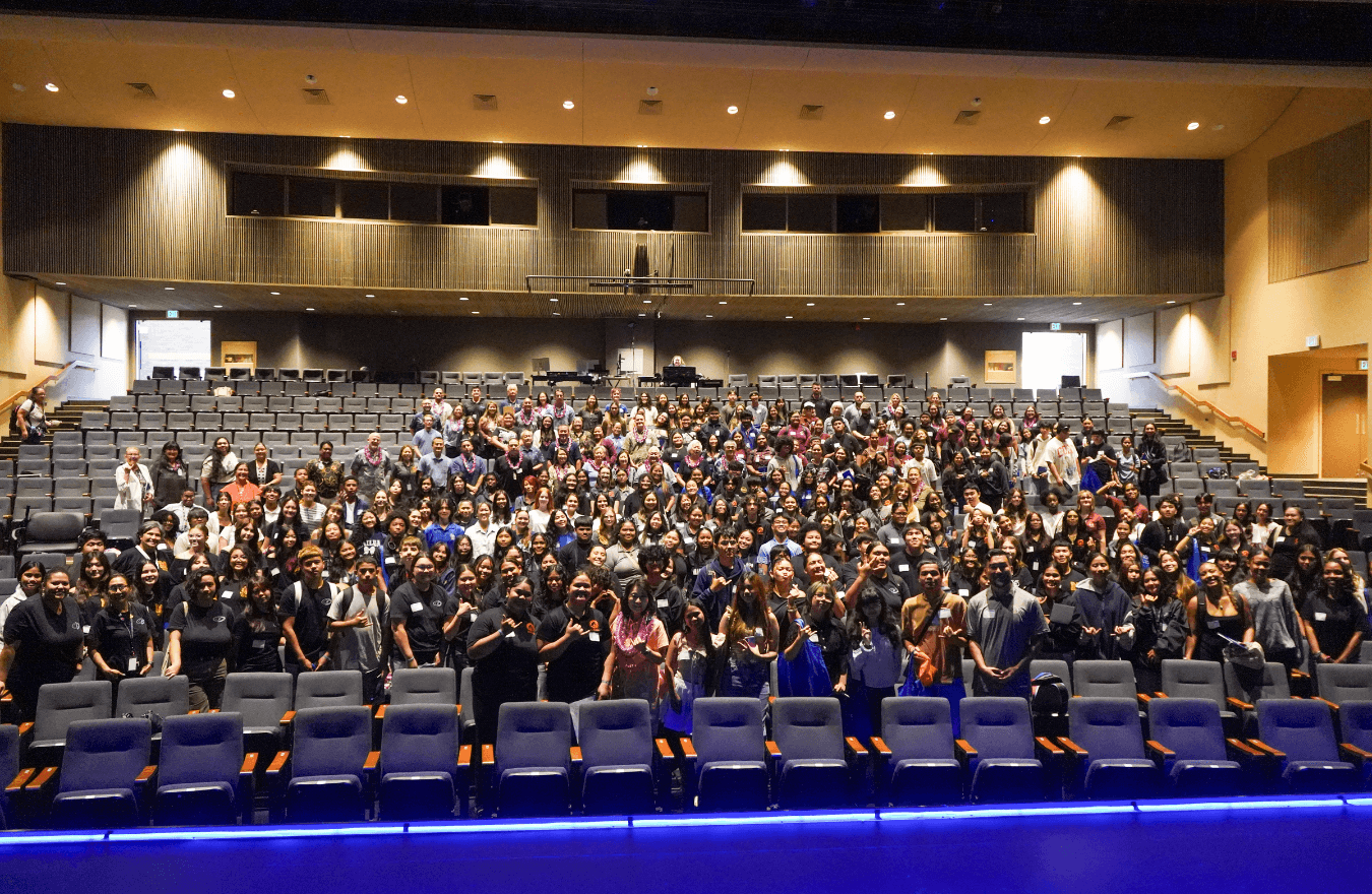 Lt. Gov. Sylvia Luke, high school students, and education leaders smiling for a group picture. 