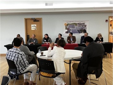 Democratic Leader Ranjeev Puri, MI APAA Commission Chair Ayesha Ghazi Edwin and community members at a community meeting. Democratic Leader Ranjeev Puri, MI APAA Commission Chair Ayesha Ghazi Edwin and community members at a community meeting.