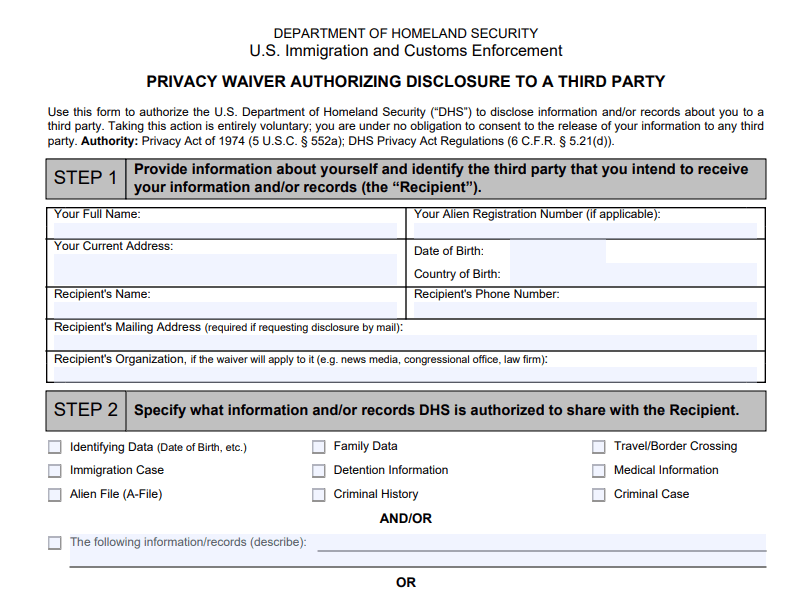 ICE Privacy Waiver for Congresswoman Dean's Aid