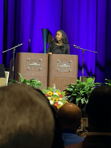 A stage with speakers at the 41st Annual MLK Day of Celebration in Lansing. A stage with speakers at the 41st Annual MLK Day of Celebration in Lansing.