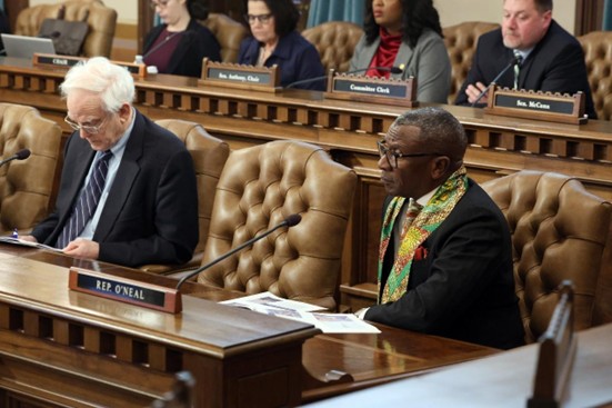 Michigan state Representative Amos O'Neal speaking at the executive budget recommendation Appropriations Committee meeting. Michigan state Representative Amos O'Neal speaking at the executive budget recommendation Appropriations Committee meeting.