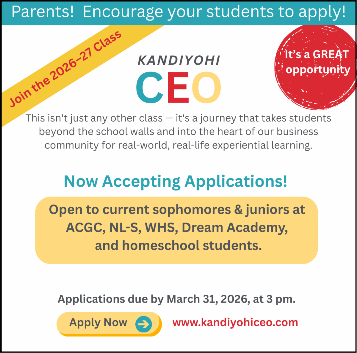 Kandiyohi CEO program flyer for students Kandiyohi CEO program flyer for students