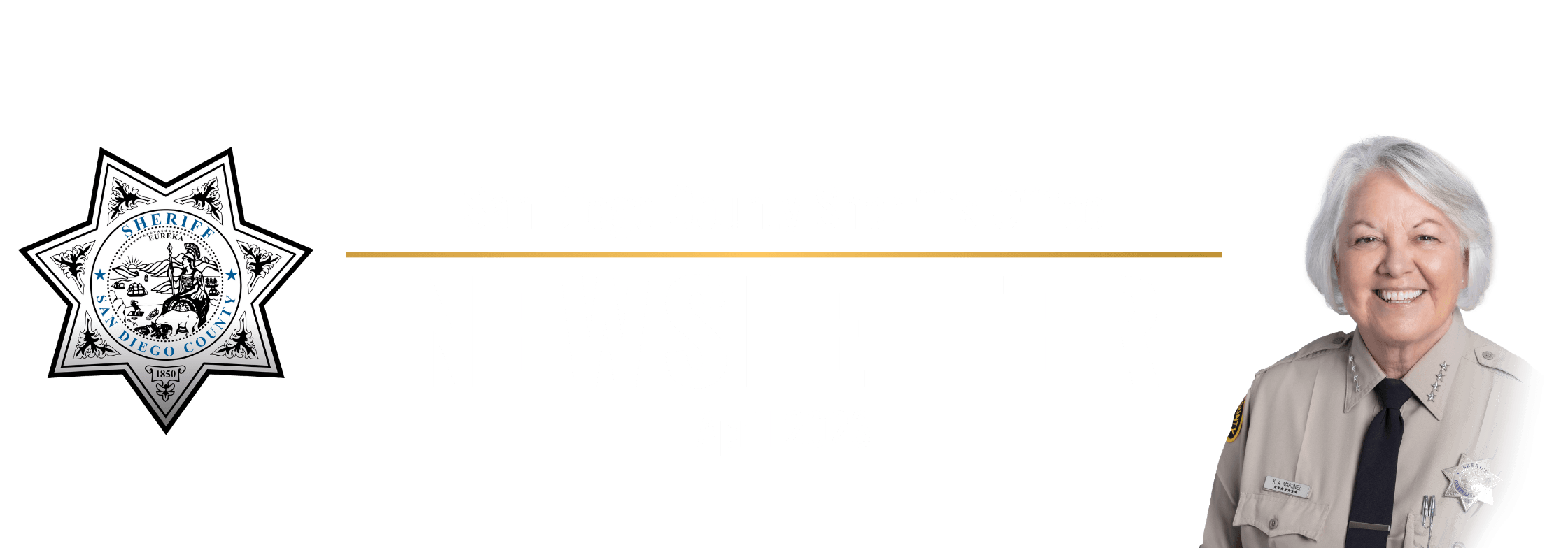 San Diego County Sheriff's Office Newsletter with image of the sheriff and seven point silver star with blue text.