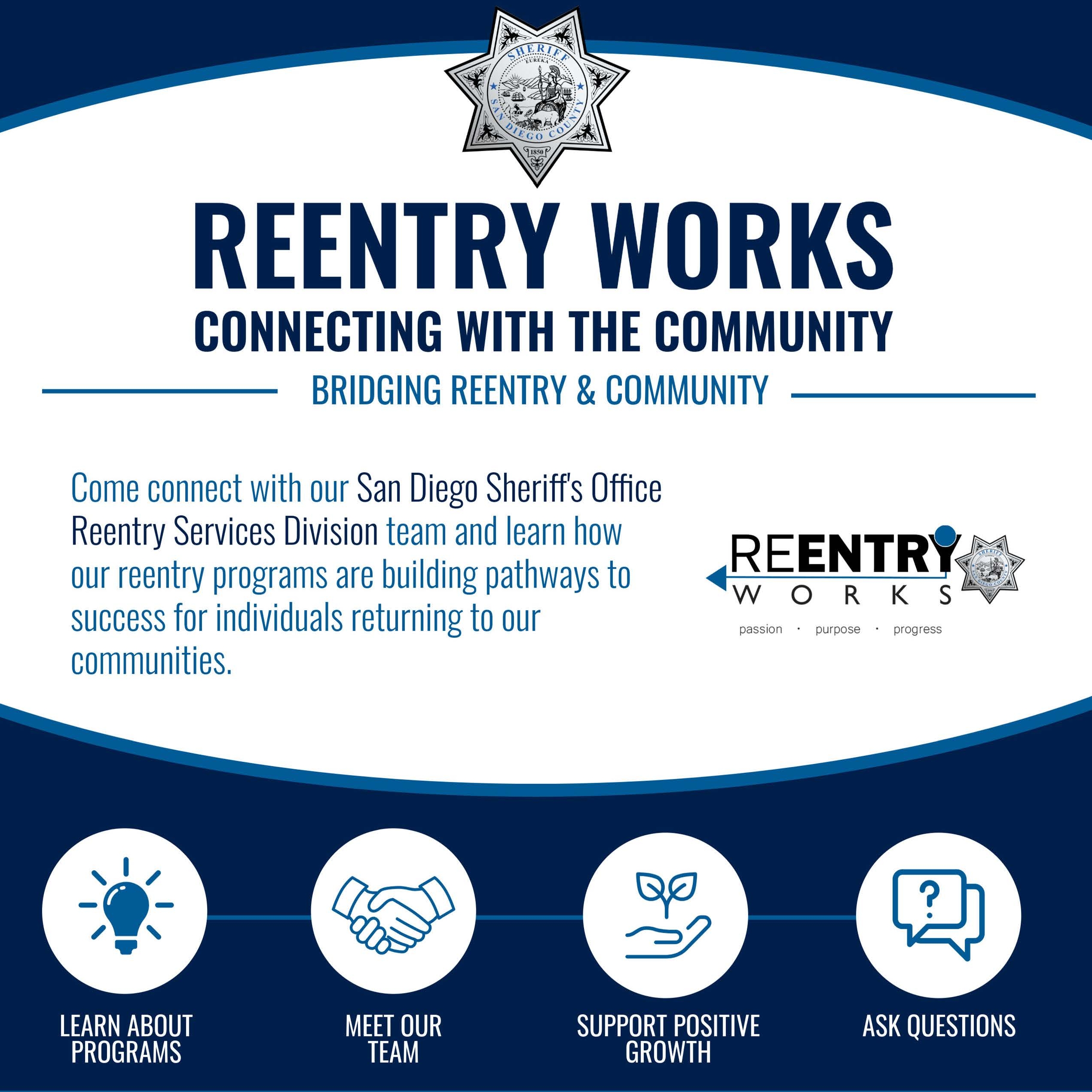 Reentry works navy blue baby blue and white flyer.