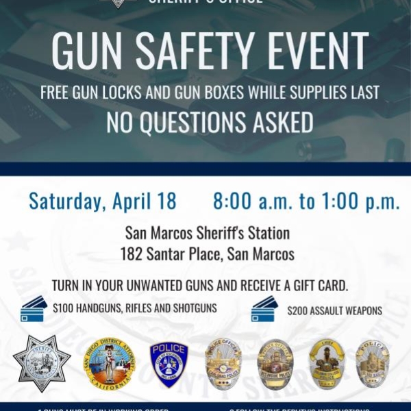 Gun safety event with logos with gradient and gun with gift cards.