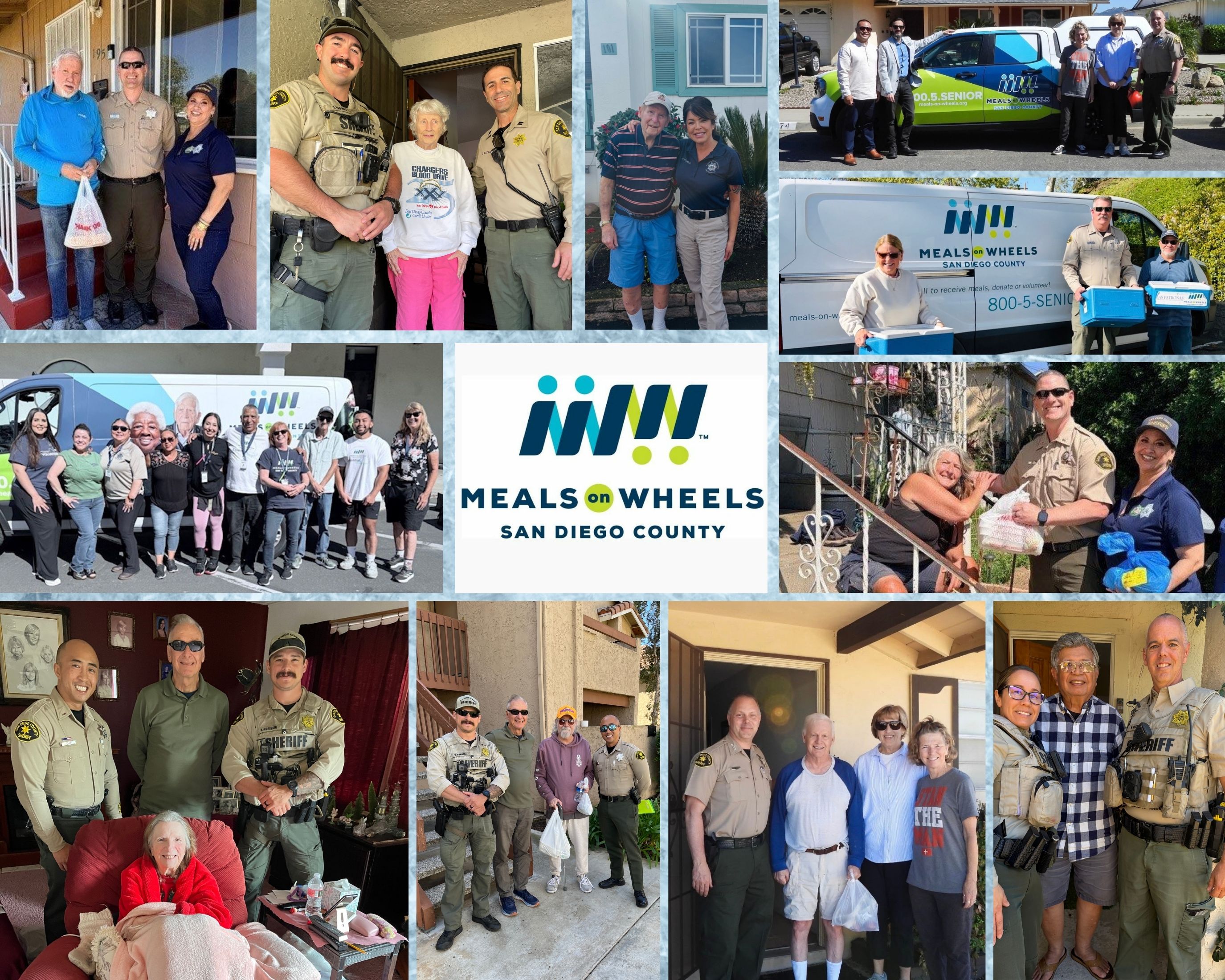 Holiday bowlcollage with images of deputies giving pies to the elderly through the yana program with fall graphics like pies and orange and yellow leaves.