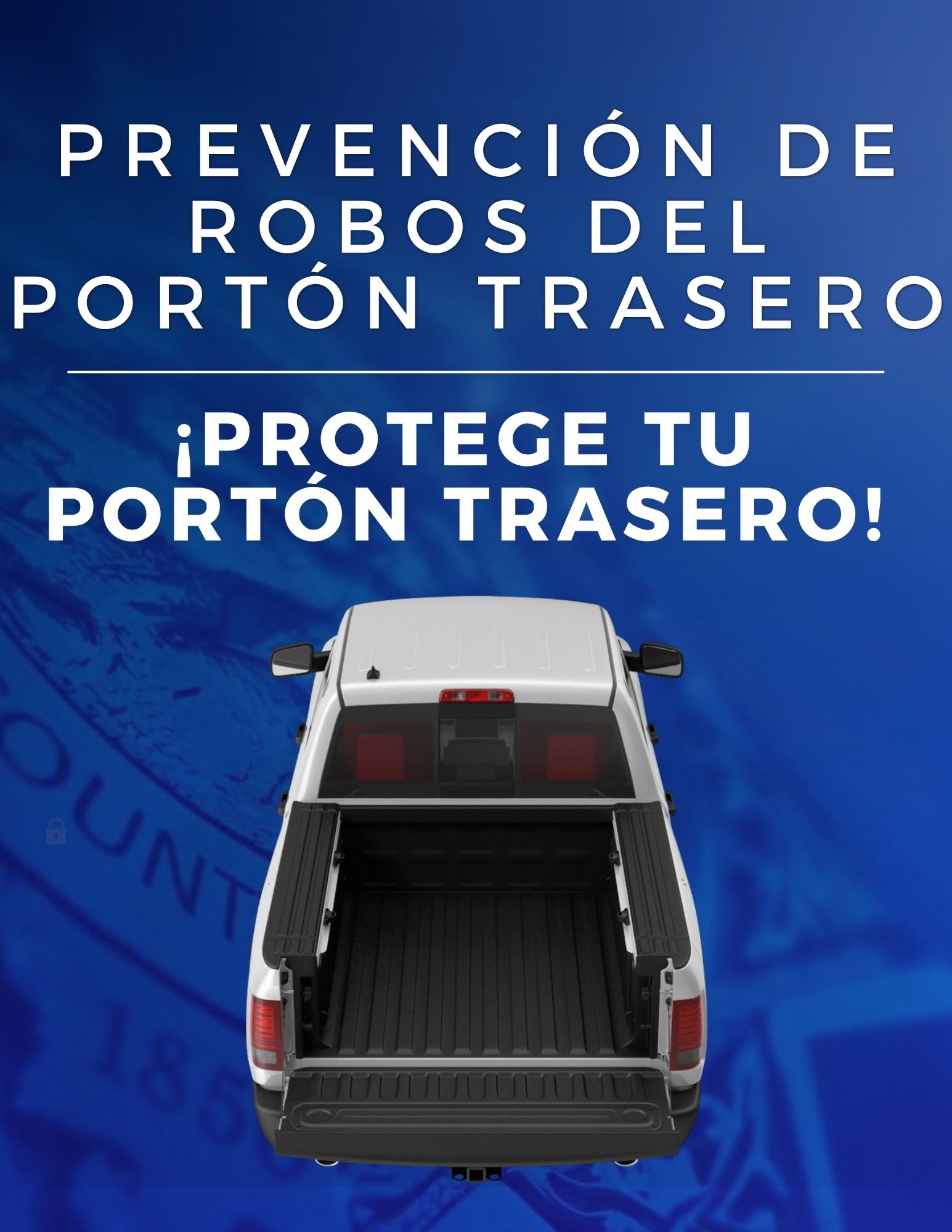 Pick up truck with blue gradient with tailgate open.