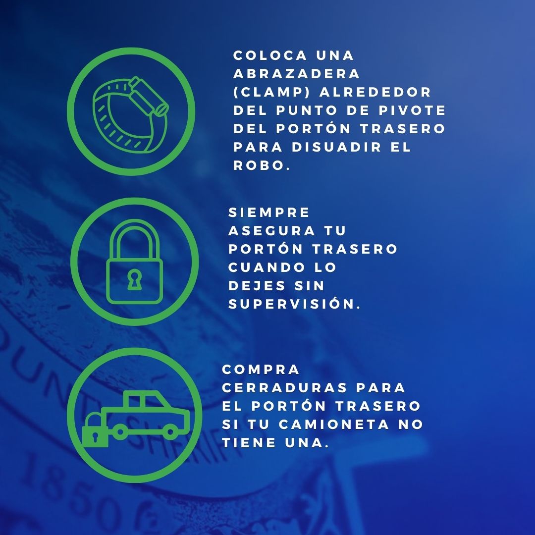 Green icons agains text on how to keep vehicle safe.