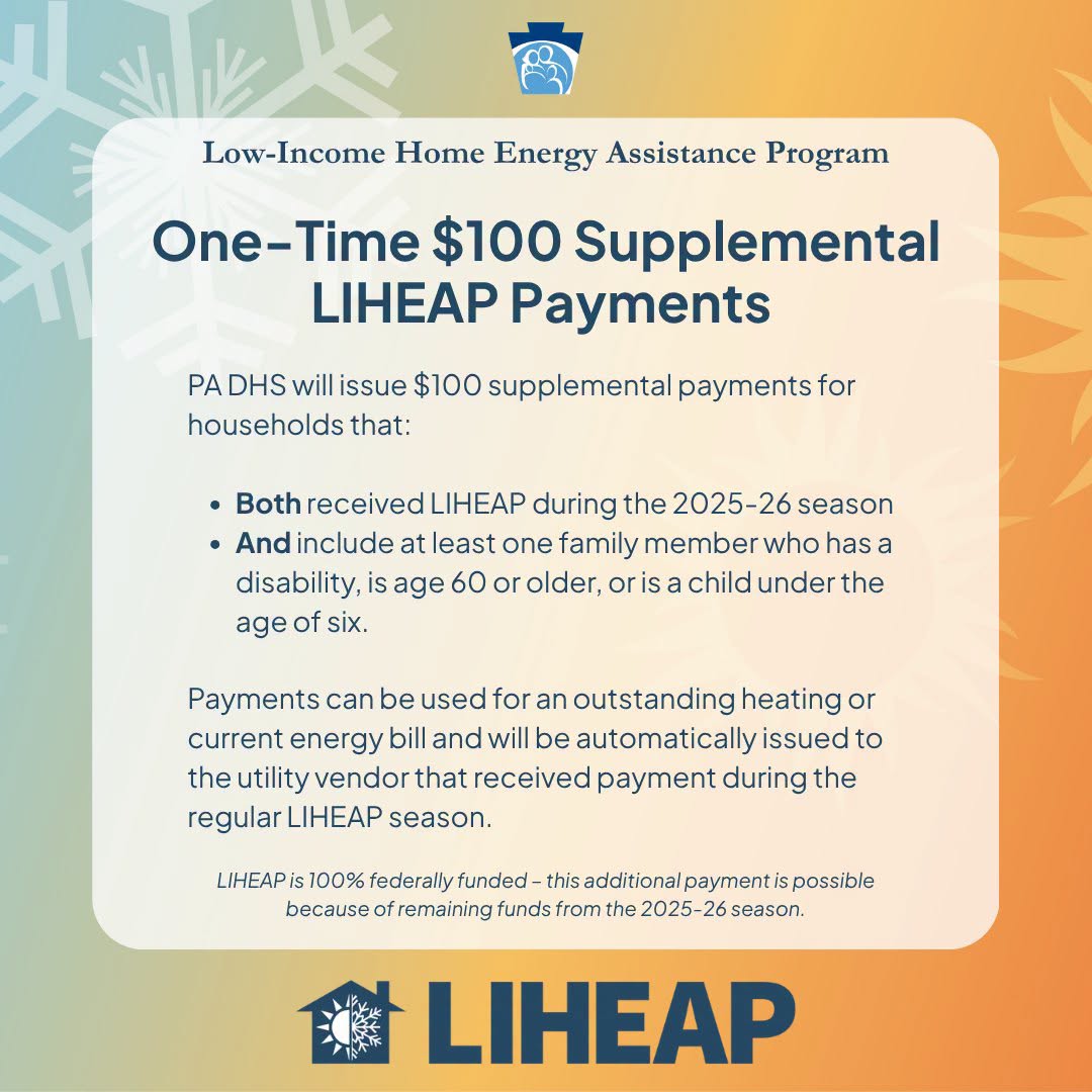 One-Time $100 Supplemental LIHEAP Payments