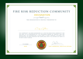 Image of a Fire Risk Reduction Community Designation certificate 