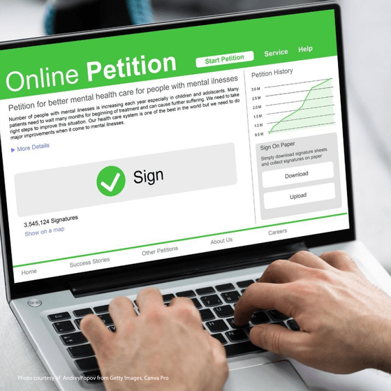 Image of an online petition to sign