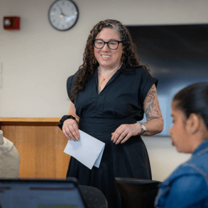 Professor Erika Meitner teaching a class.