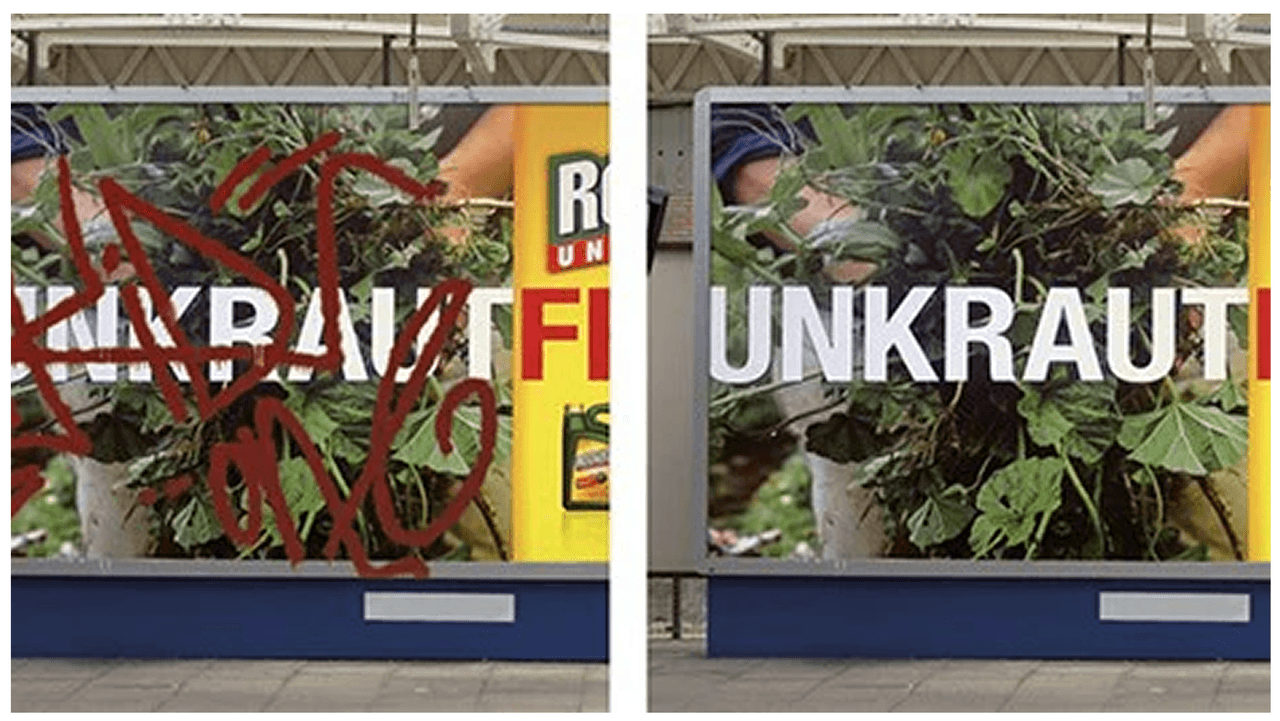 Anti-graffiti film protects surfaces from scratches.
