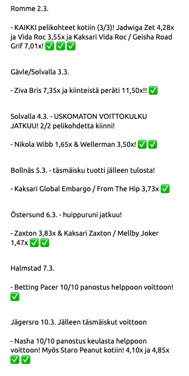 Vedonlyöntitulosten kuvakaappaus