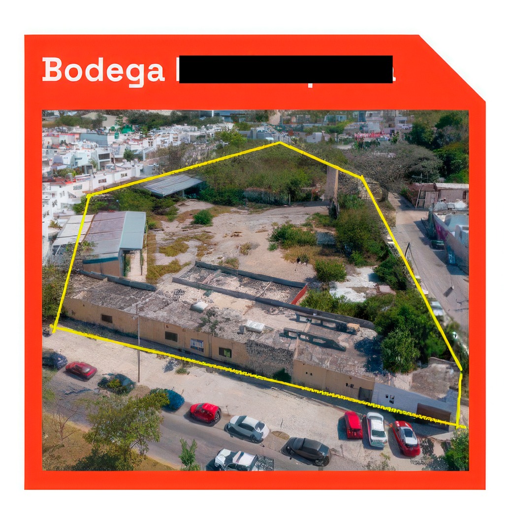 Vista aérea del predio Bodega en Campeche con su perímetro delimitado