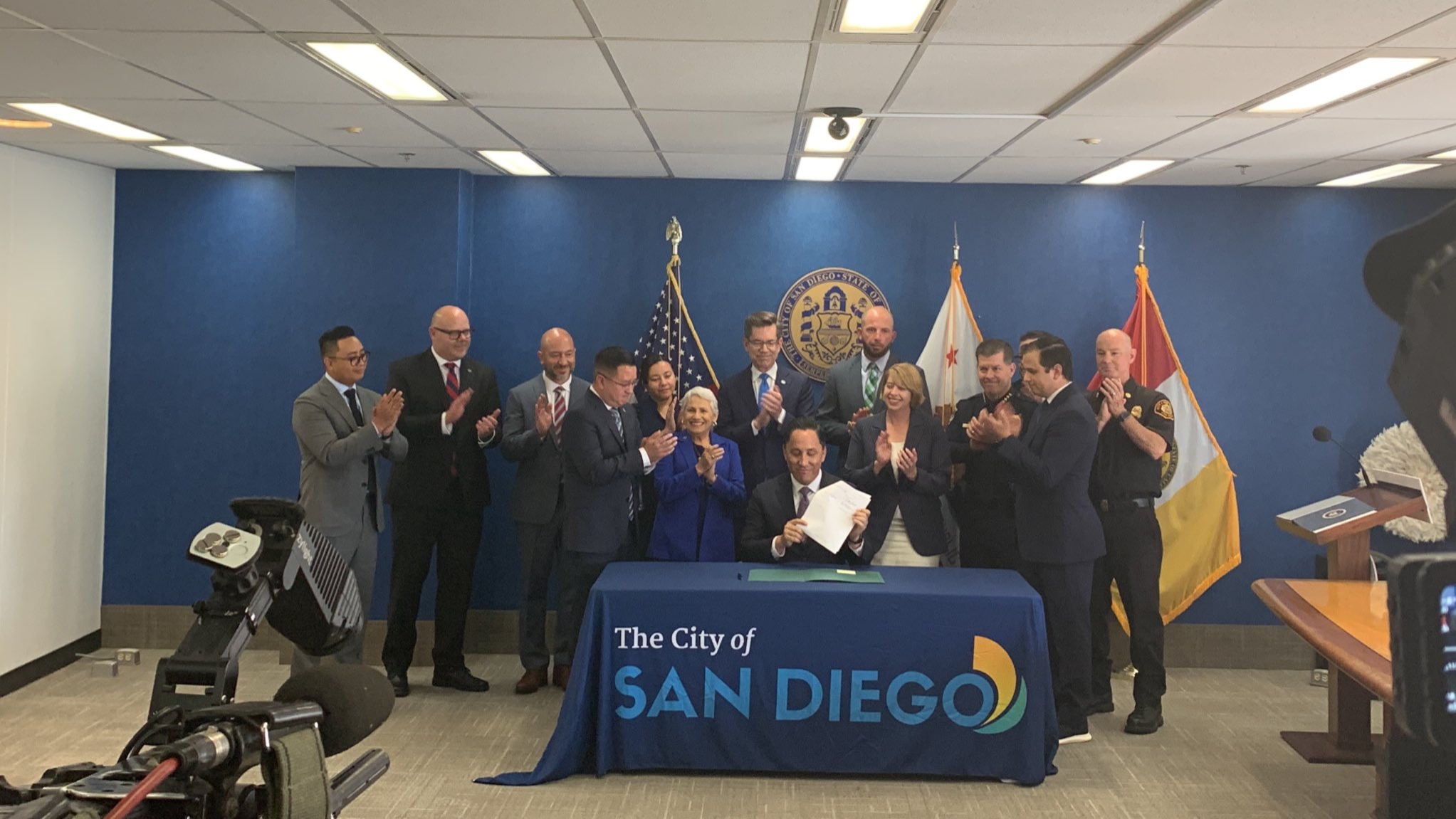 Mayor Gloria signing the FY25 Budget with city leaders at his side