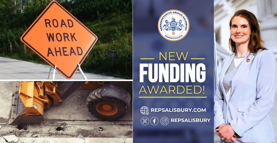 A photo of state Rep. Abigail Salisbury announcing new funding for transportation improvements.