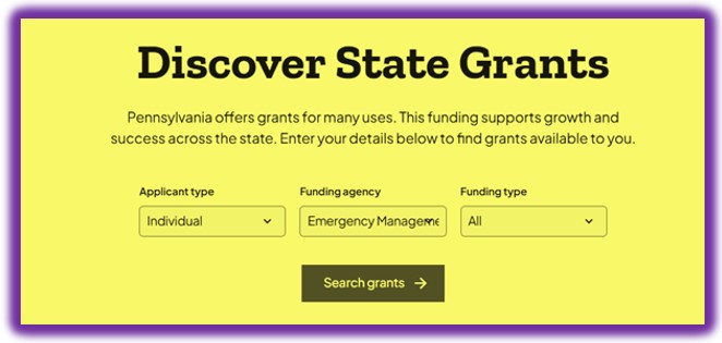 A graphic showing the state's new grant finder tool