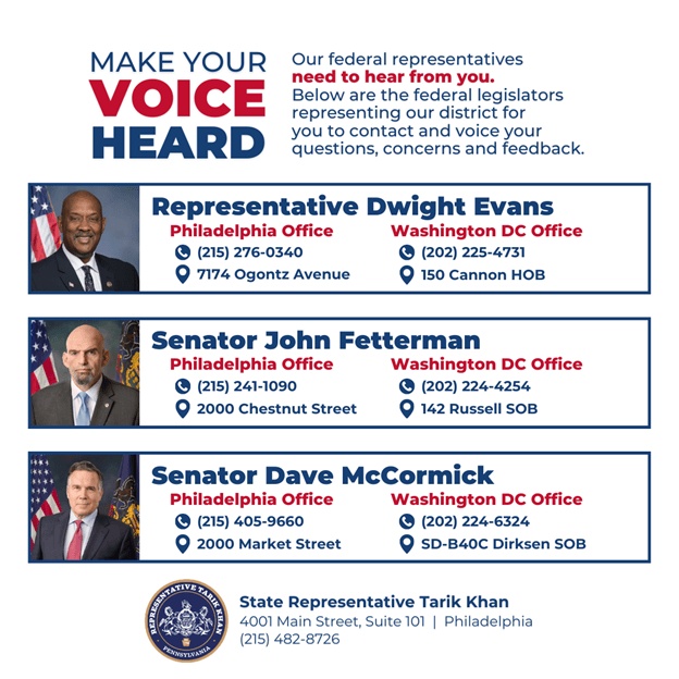 Flyer with information about federal government contacts