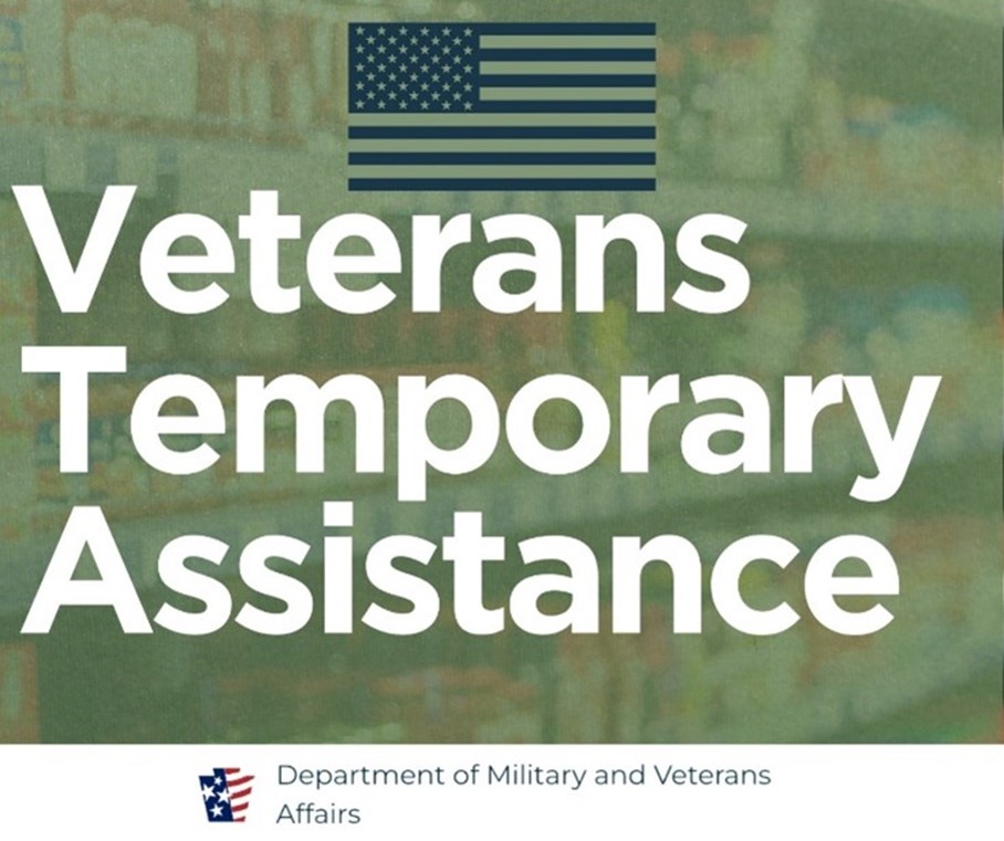 A graphic with a US flag that says "Veterans Temporary Assistance, Department of Military and Veterans Affairs."
