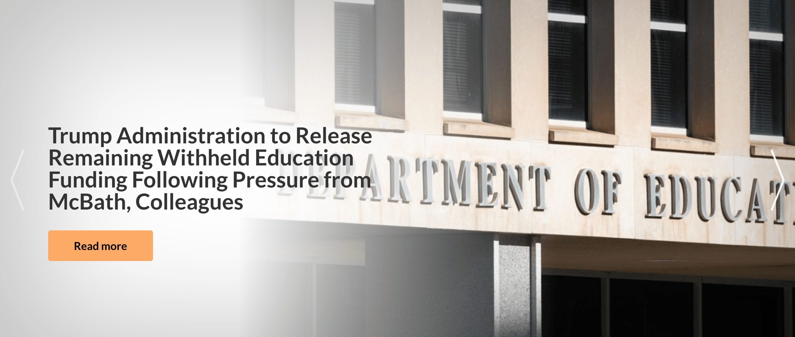 Image headline reads "Trump Administration to Release Remaining Withheld Education Funding Following Pressure from McBath, Colleagues." Click to read more.