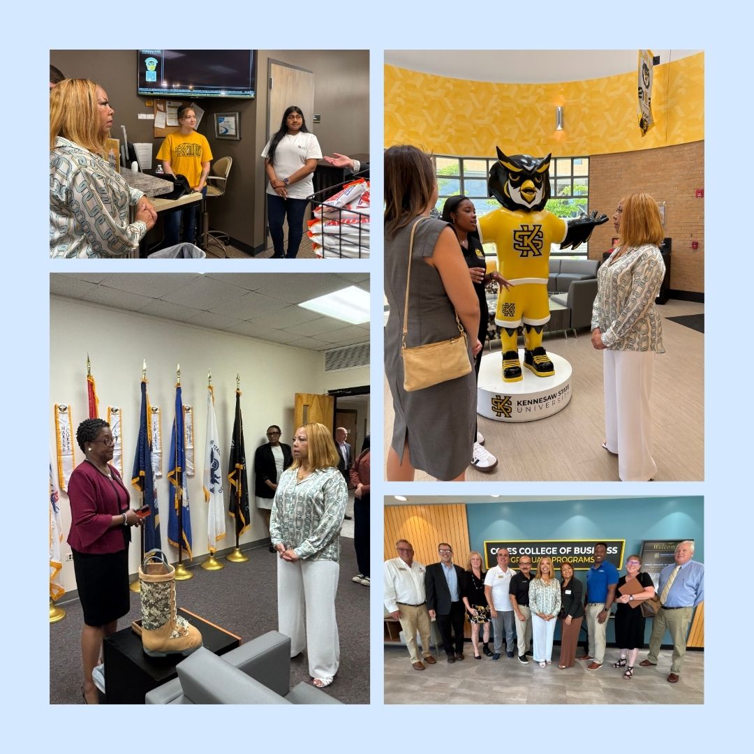 Photo collage of Rep. McBath visiting Kennesaw State University and the UGA Small Business Development Center at KSU.