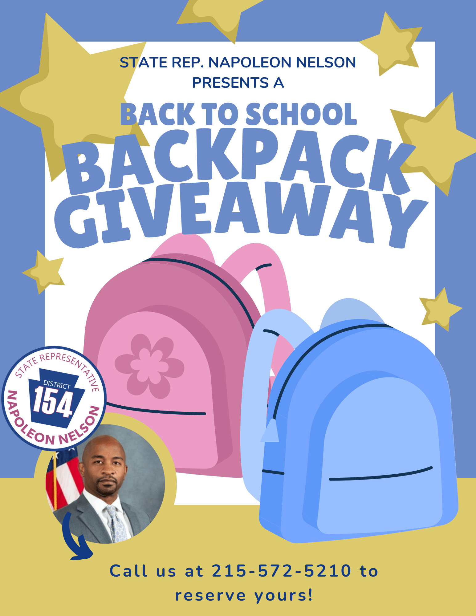 Flyer for backpack giveaway