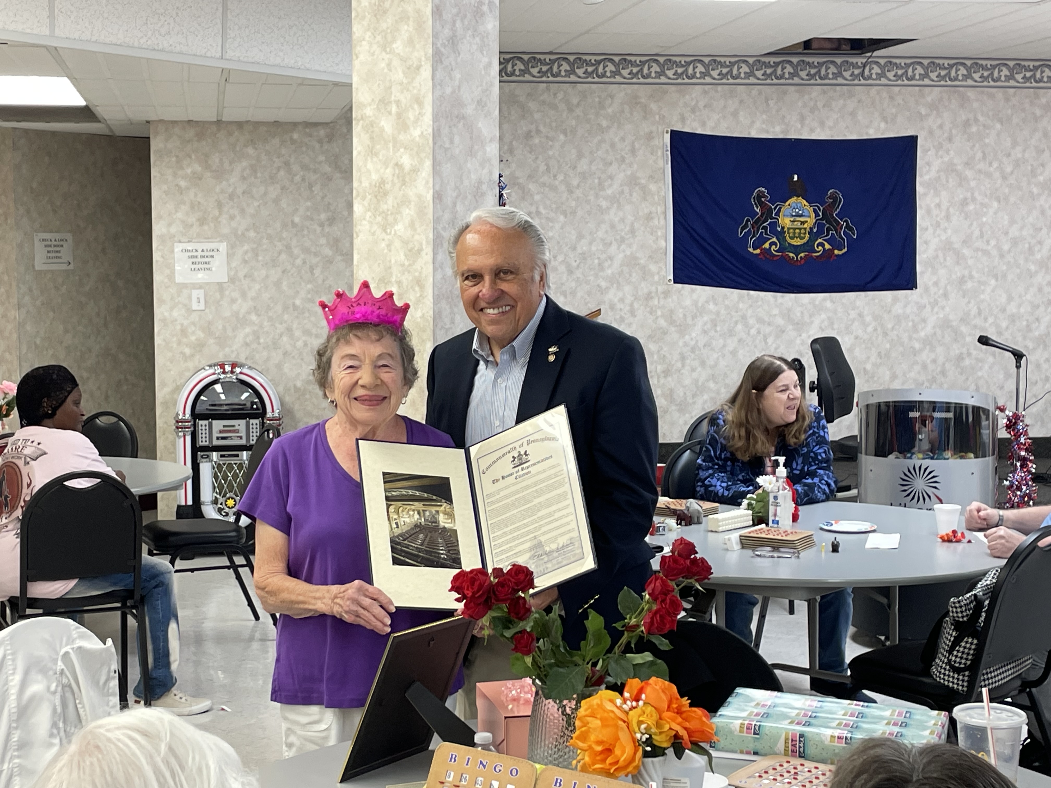 Rep. Pashinski presents a citation to constituent Betty in honor of her 90th Birthday.