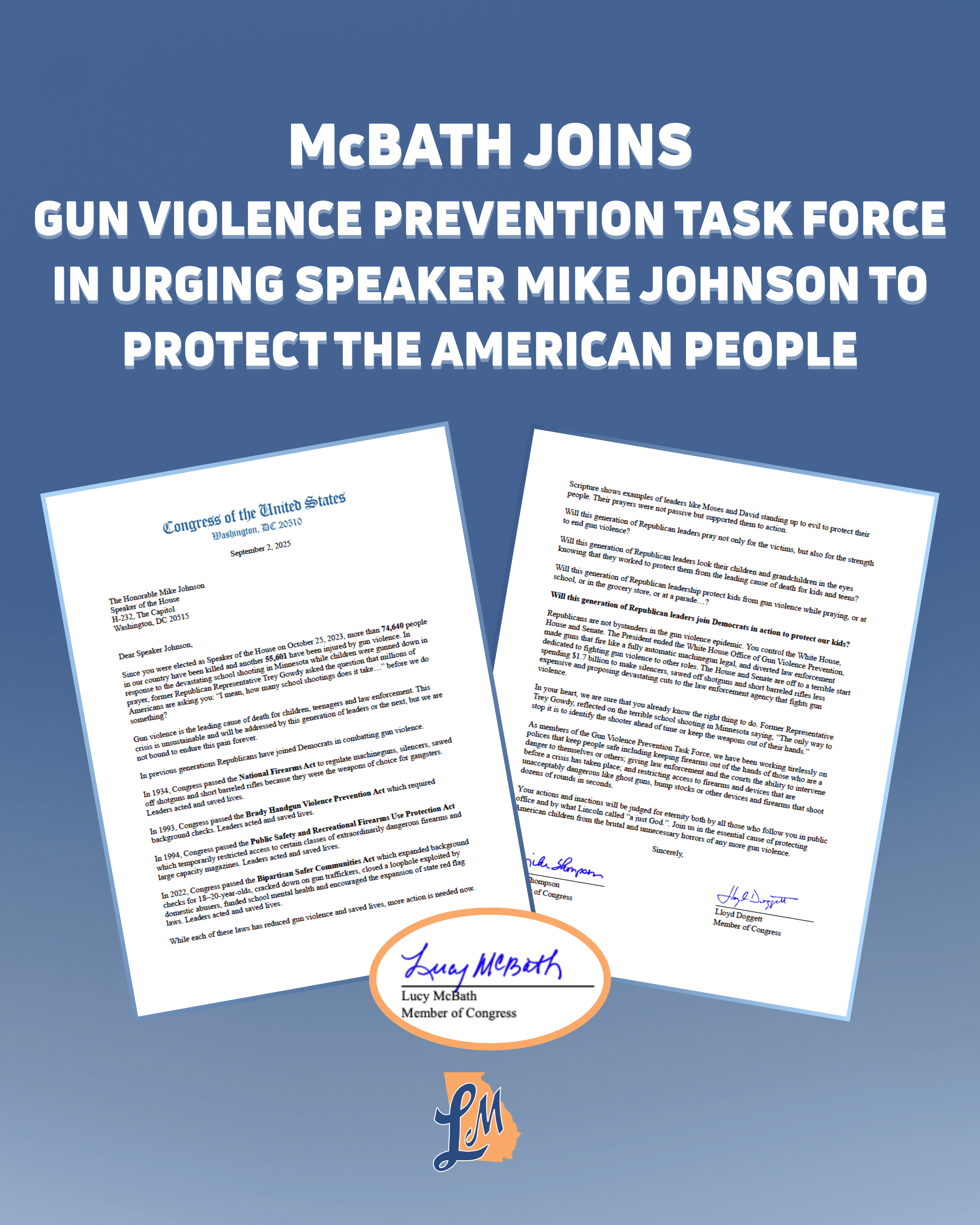 McBath joins Gun Violence Prevention Task Force in urging Speaker Mike Johnson to protect the American people.