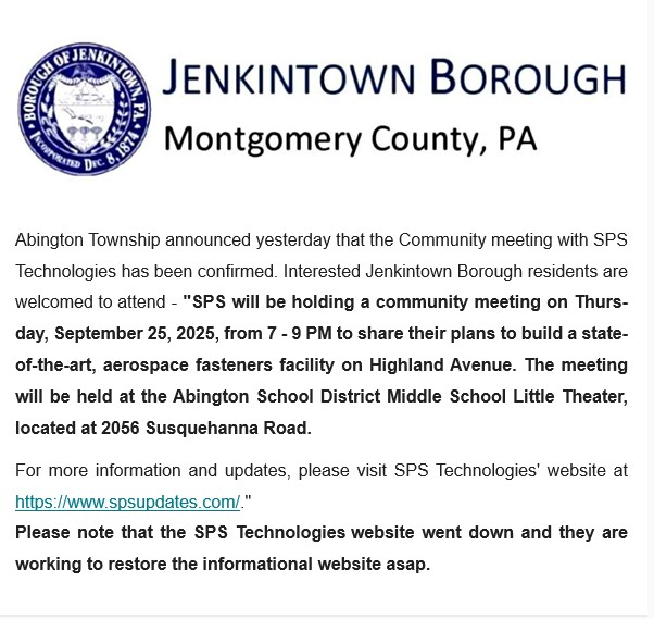 SPS Community Meeting Thursday, September 25